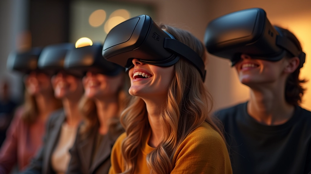 Skaļa un viesmīlīga grupa cilvēku bauda VR pieredzi kopā, rādot pozitīvu atmosfēru