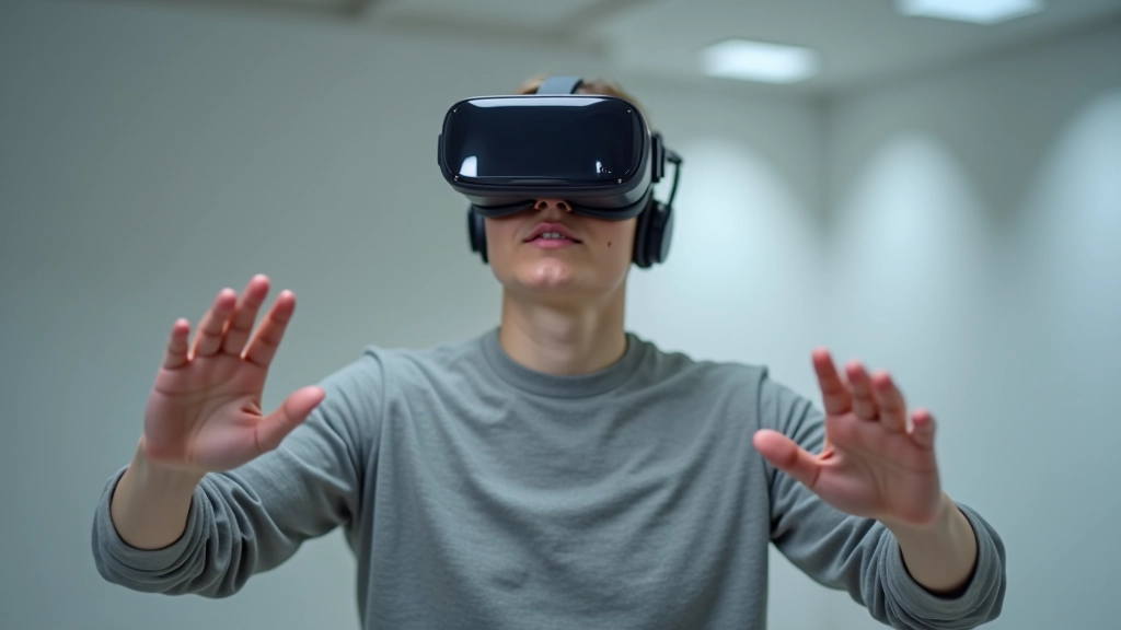 Cilvēks valkā VR austiņas modernis interjers, pilnīgi iegrimies virtuālajā vidē